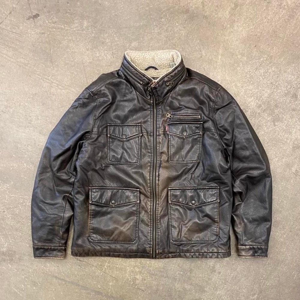 Vintage 2000s Levi's Leather Sherpa Lined Jacket Size XL